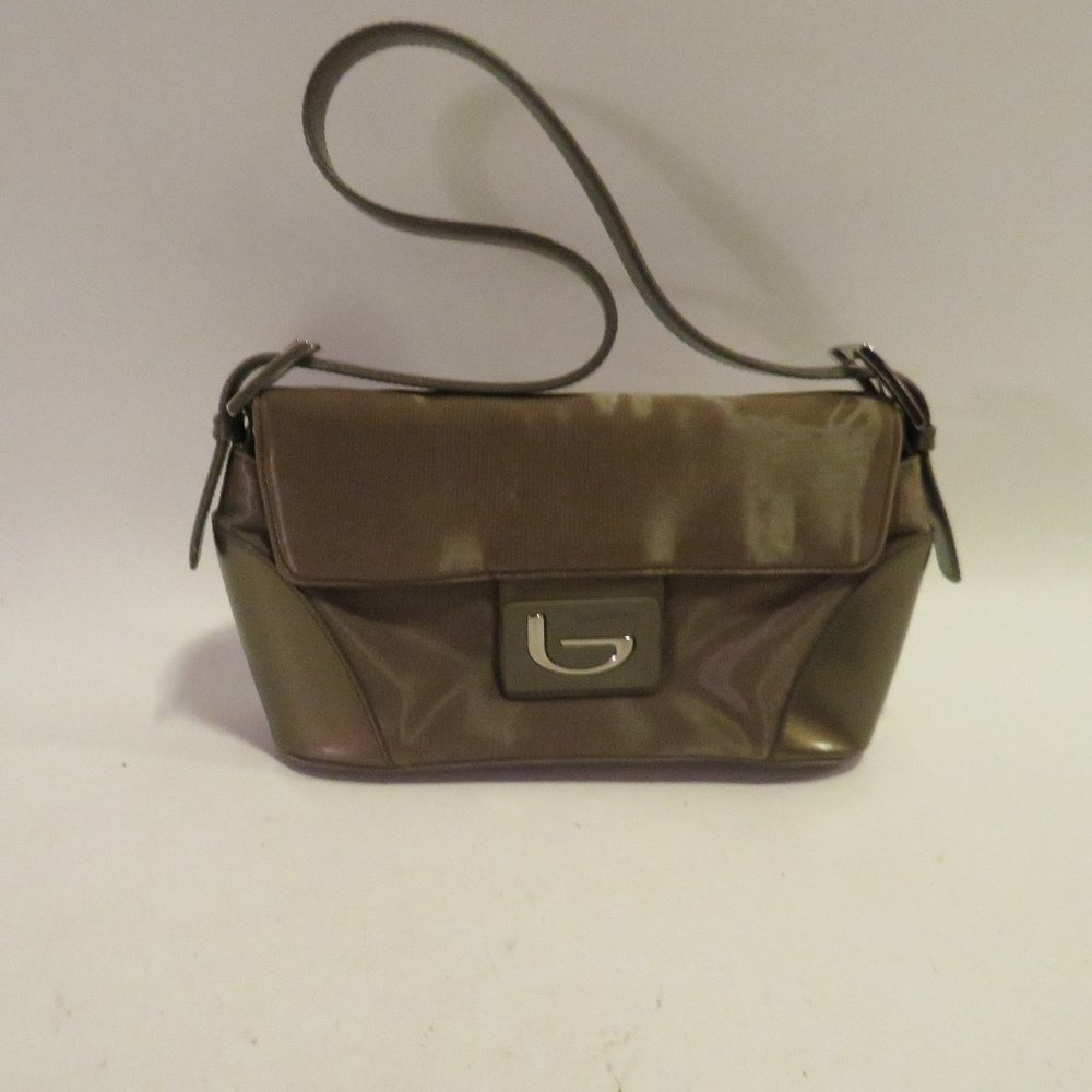 BLU BYBLOS BRONZE NYLON LEATHER SHOULDER HANDBAG *
